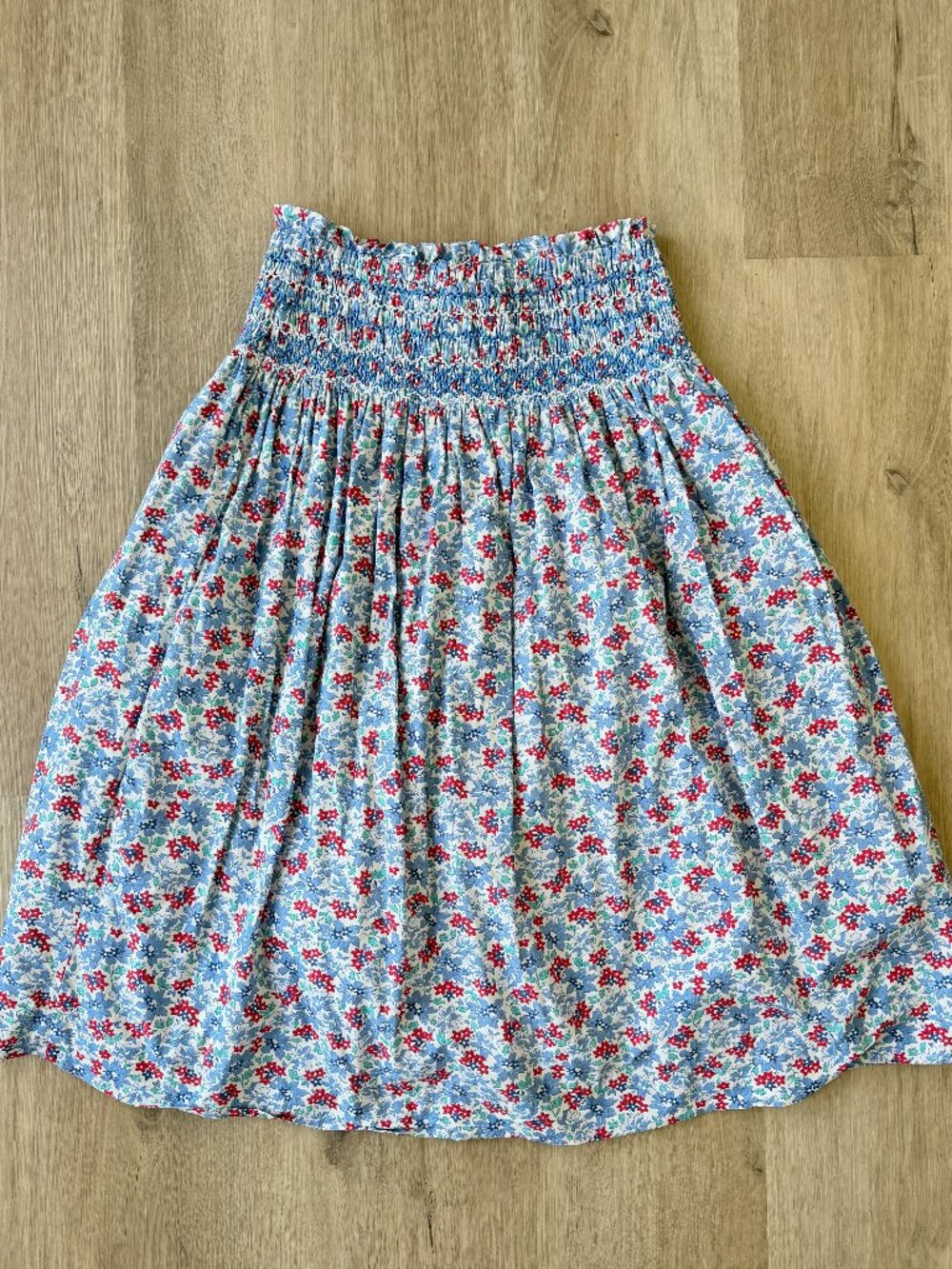 Sea New York Blue Floral A-Line Skirt with Red and Green Accents
